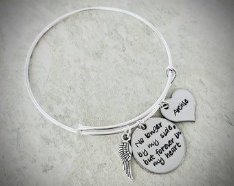 No longer by my side but forever in my heart memorial bracelet personalized bracelet with angel with name bracelet pet loss of pet bangle