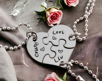Set of three puzzle piece necklaces sister necklace set best friend necklace set big sister little sister middle sister set personalized