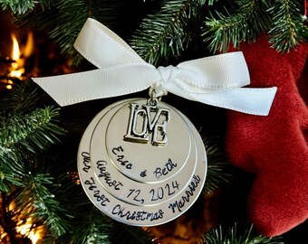 Our first Christmas ornament first Christmas married Christmas tree ornament Mr and Mrs Husband and wife wedding gift first ring charm