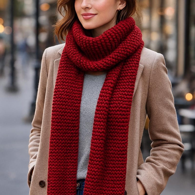 Hand Knit Chunky Red Scarf - Etsy