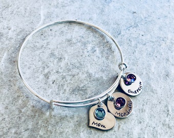 Personalized mother’s bracelet with children’s names and birthstones monogrammed bracelet mother’s day gift for mom birthday Christmas salw