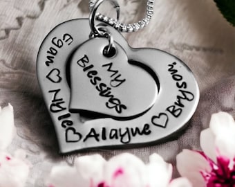 Sale! My blessings necklace personalized necklace mom mother grandma kids names hand stamped jewelry moms blessings grandmas blessings