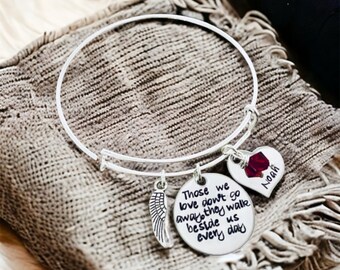 Personalized memorial bracelet those we love don't fade away they walk beside us every day custom bracelet bangle monogrammed angel wing