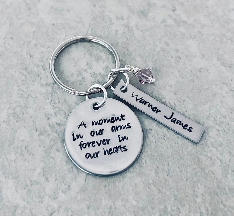 A moment in our arms forever in our hearts memorial keychain memorial jewelry loss of loved one loss of pet custom keychain monogrammed