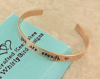 You are enough personalized cuff bracelet hand stamped jewelry monogrammed name jewelry encouragement gift cuff bracelet gift for friend