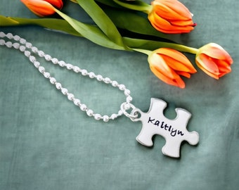 Personalized puzzle piece necklace with name custom necklace with name gift for her gift for girl autism awareness necklace gift for group