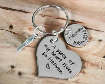 A piece of my heart lives in heaven personalized keychain custom jewelry monogrammed remembrance jewelry keychain loss of parent sale