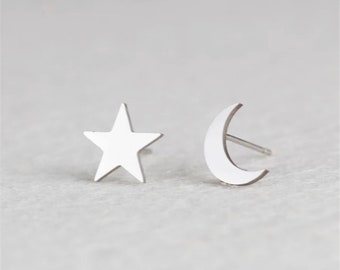 Moon and Star earring set silver or gold earrings stud earrings star and moon minimalist boho earrings