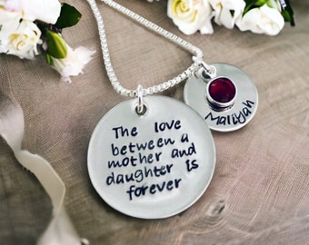 The love between a mother and daughter is forever personalized gift for mom mothers day gift childs name kids name birthstone jewelry sale