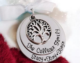 Personalized Family christmas ornament with names annual christmas ornament custom engraved with circle of life charm family tree charm