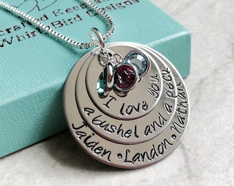 SALE I love you a bushel and a peck and a hug around the neck necklace with children's names mother's necklace with children's birthstones