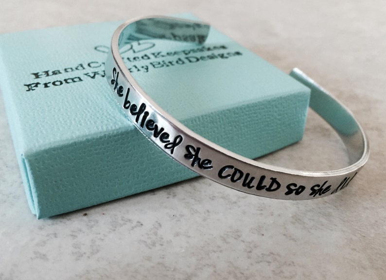 She believed she could so she did cuff bracelet hand stamped bracelet personalized bracelet personalized jewelry 