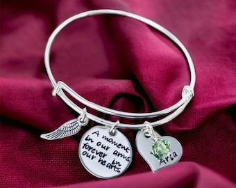 A moment in our arms forever in our hearts remembrance jewelry memorial bracelet loss of child loss of baby memorial jewelry angel wing name