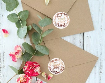 Rose gold Thank you stickers set of 10 rose gold foil stickers gift with purchase gift box stickers envelop seal stickers flower stickers