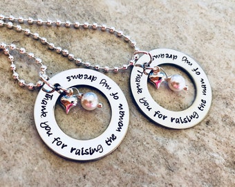 Hand Stamped Personalzied Mother In Law Necklaces with Freshwater Pearl or Birthstone Thank you for raising the man of my dreams Woman