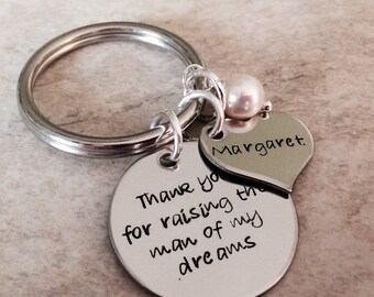 Thank you for raising the man of my dreams thank you for raising the woman of my dreams personalized keychain necklace mother in law