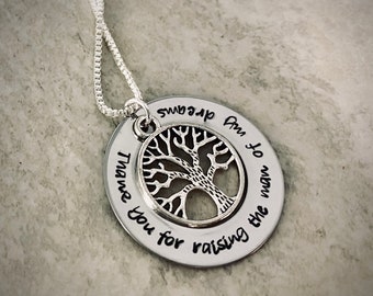 Thank you for raising the man of my dreams mother in law's necklace  personalization hand stamped family tree