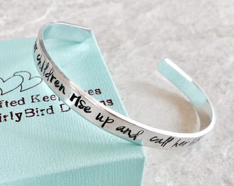 SALE her children rise up and call her blessed personalized mothers bracelet cuff bracelet Mother's Day gift for mom hand stamped monogram