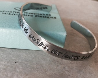 Sale God made us cousins our hearts made us friends personalized cuff bracelet cousin gift sister gift monogrammed hand stamped jewelry