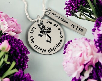 Let the little children come to me Matthew 19:14 sunday school teacher gift personalized monogrammed necklace teacher appreciation
