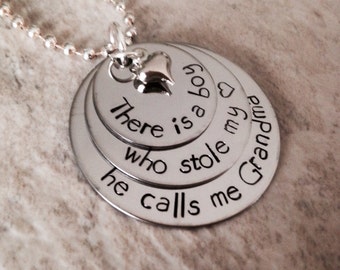 Personalized necklace there is a boy who stole my heart he calls me grandma he calls mom