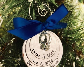 Personalized Christmas ornament first Christmas engaged first Christmas married engagement ring charm 1st Christmas married together sale
