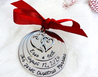 Our first Christmas ornament first Christmas married Christmas tree ornament Mr and Mrs Husband and wife wedding gift first Christmas heart