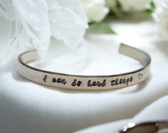 Personalized bracelet I can do hard things personalized cuff bracelet encouragement gift sister best friend bridesmaid monogrammed jewelry