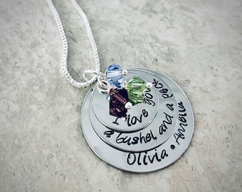 SALE I love you a bushel and a peck and a hug around the neck necklace with children's names mother's necklace with children's birthstones