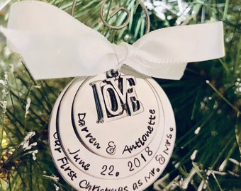 Personalized Christmas ornament our first Christmas married first Christmas as mr and mrs wedding gift idea wedding favors anniversary gift