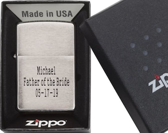 Engraved Silver Brushed Zippo Lighter, Personalized Gift