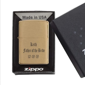 Personalized Zippo Lighter, Custom Brass Brushed Zippo Lighter Father of the Bride, Wedding Groom Groomsman Gifts.