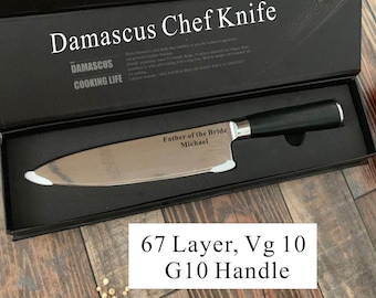 Personalized Damascus Chef Knife: 67-Layer Stainless Steel, Fibre G10 Handle
