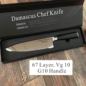 Custom order for Val -Personalized engraved Professional Damascus Chef Knife 12&quot; , 67 layers Damascus Stainless Steel Blade