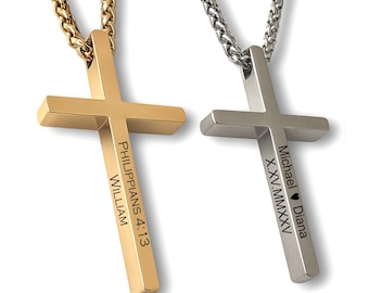 Personalized Stainless Steel Cross Necklace – Engraved Men's Jewelry, Gold & Silver