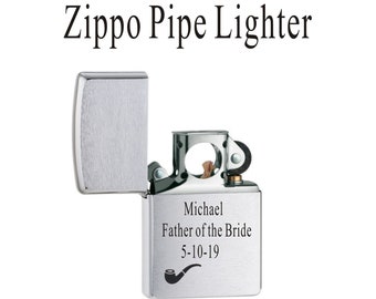 Personalized Zippo Lighter, Custom Brushed Zippo  Pipe Lighter Father of the Bride, Wedding Groom Groomsman Gifts.