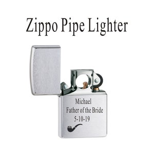 Personalized Zippo Lighter, Custom Brushed Zippo  Pipe Lighter Father of the Bride, Wedding Groom Groomsman Gifts.
