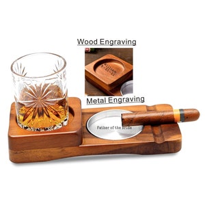 Christmas gift -Personalized Whiskey Glass Tray ,Cigar Holder ,Wooden Cigar Ashtray, Cigar Accessory Set- Gift for Men, for Him, boyfriend