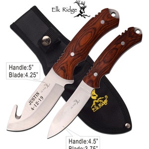 Christmas gift for men, him-Personalized Engraved Rescue Hunting Knife, Gut Knife Rosewood handle Set of 2 knives /Free pouch image 2