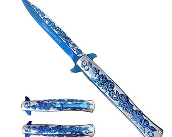 Valentine's gift for him-Personalized Black Rose Tactical Knife, Engraved Folding Pocket Knife
