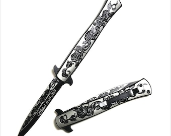 Father's day gift-Personalized Black Rose Tactical Knife, Engraved Folding Pocket Knife