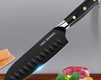 Personalized Engraved  Kitchen Knife, High Carbon German Steel Cooking knife, 8 Inch Chef's Knife with Ergonomic Handle