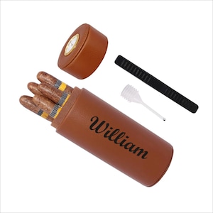 Personalized Practical Travel 5 Cigar Humidor,Compact Brown Leather Cedar Wood Lined Cigar jar, Portable Cigar Case with Humidifier