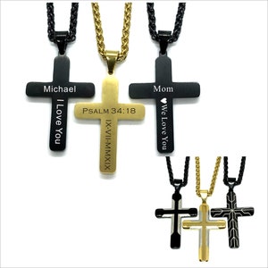 Personalized Stainless Steel Cross Necklace Two Tones-Gift for Dad, Mom, Son, Daughter, Boys, Girls - BS, GS, BSL