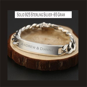 Personalized Solid 925 Sterling Silver Men ID Bracelet-65 Grams -Free Engraving-Anniversary , Valentine&#39;s day gift for Him Men Boyfriend
