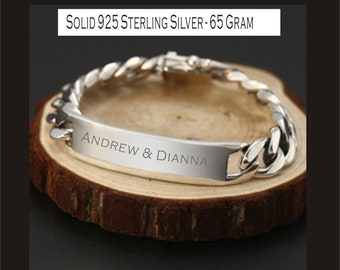 Personalized Sterling Silver Men's ID Bracelet - Free Engraving
