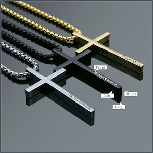 Personalized Stainless Steel Men Fashion Jewelry Cross Necklace , Engraved Customized Men Cross -Gift for Dad, Husband, Boyfriend, Him