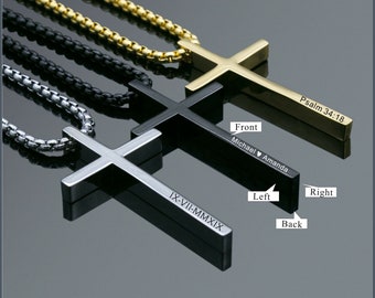 Personalized Stainless Steel Cross Necklace - Engraved Men's Jewelry