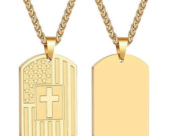 Personalized Gold Dog Tag Necklace, Bible Verse Pendant, Gift for Him