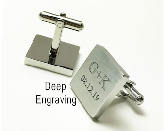 Personalized Stainless Steel Deep Engraving Cufflinks  Monogrammed Initial  for Man  -Graduation , Prom  Gift -Square